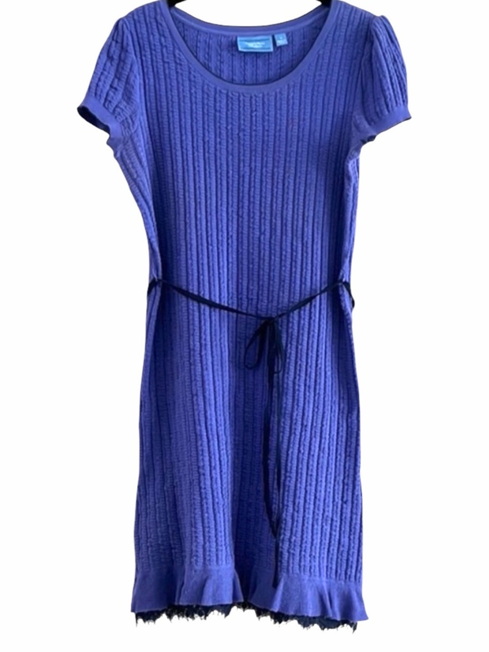 Simply Vera Vera Wang Indigo Violet Knit A-Line Dress Belted Eyelash Lace Trim S